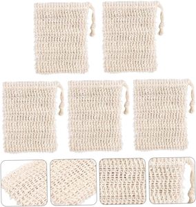 Sac à savon en éponge longue 100% naturelle avec cordon de serrage et bande en coton, design simple pour usage corporel - Product Image 5