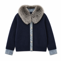 Pull en tricot pour femme avec col en fourrure de renard véritable, manteau court d'hiver et d'automne, veste en tricot décontractée et chaude avec fermeture éclair