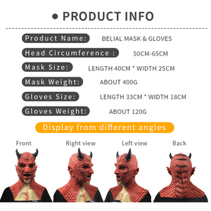 หน้ากากฮาโลวีนหน้ากากฮาโลวีนที่น่ากลัวปิศาจที่สมจริงคอสเพลย์พร้อมถุงมือหน้ากากยางแบบเต็ม - Product Image 2
