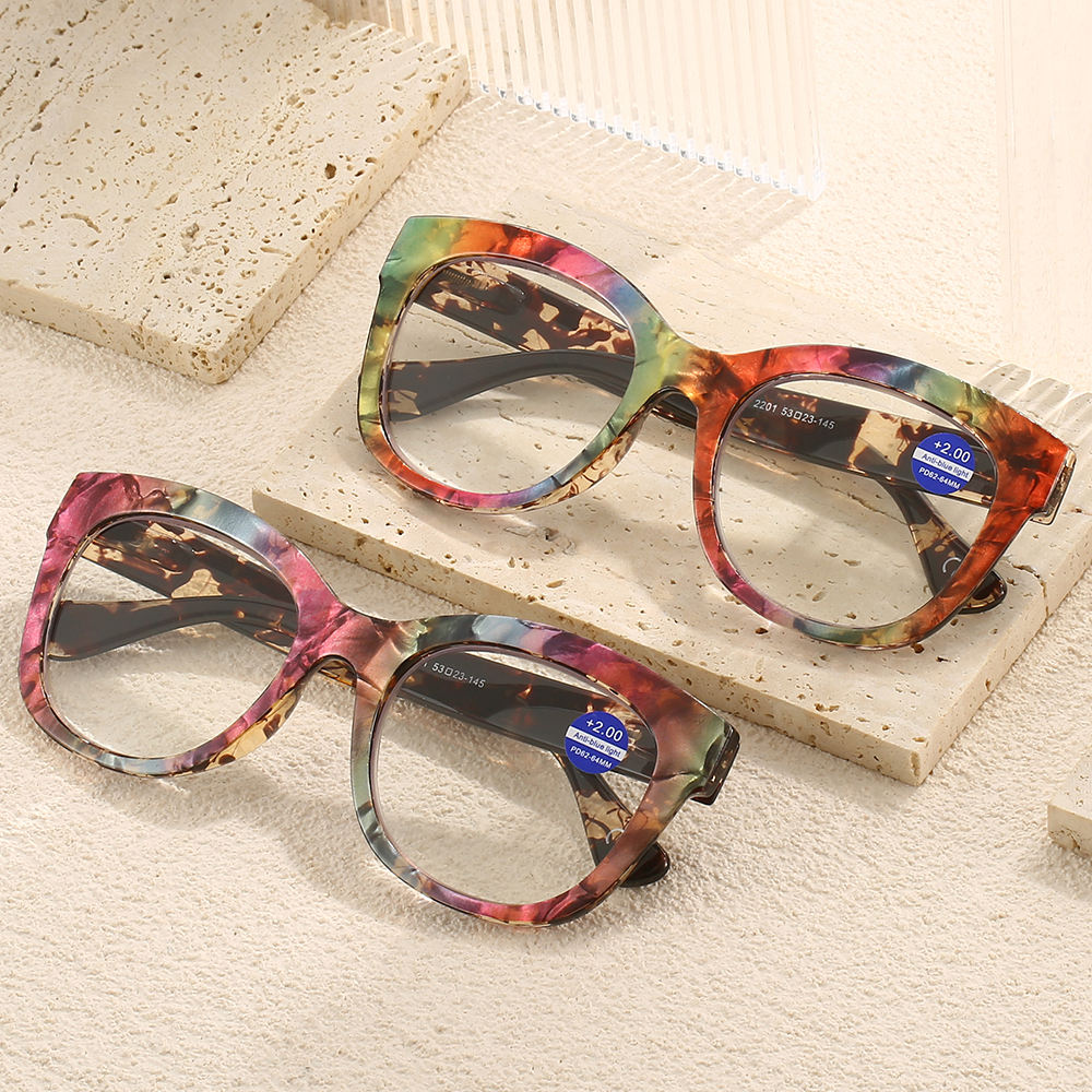 Factory Wholesale Fashion Anti-blue Reading Glasses Women's Large Frame Color Flat Lens +100 to +400 Reading Glasses