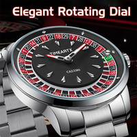 Montre à quartz pour homme Roulette 44 mm, analogique, lumineuse, étanche, boîtier en alliage, bracelet en acier inoxydable, cadran rond, style casino