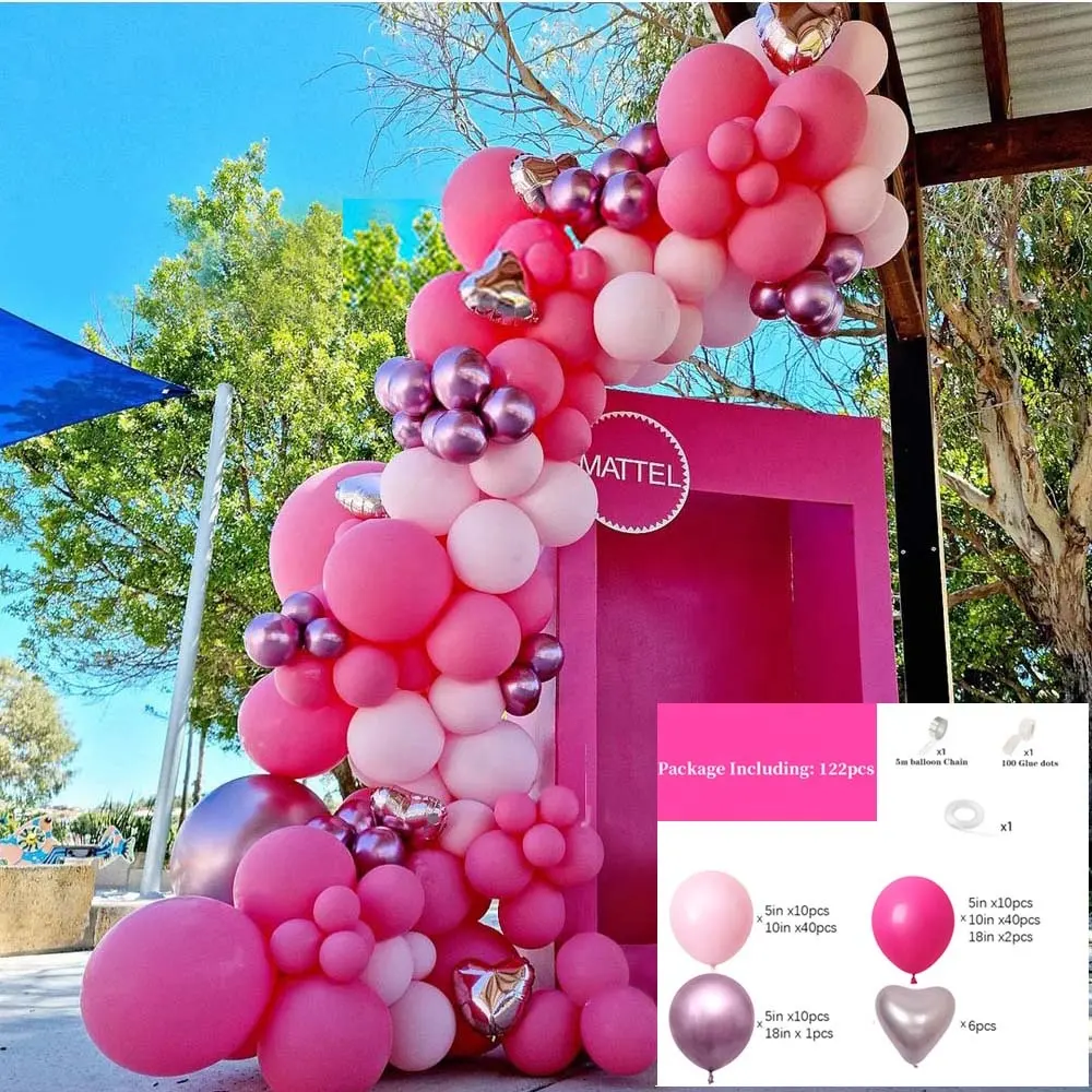 122 pièces/ensemble rose fille coeur feuille Latex ballon ballons chaîne ensemble pour femmes vacances fête d'anniversaire décor Globos ensemble