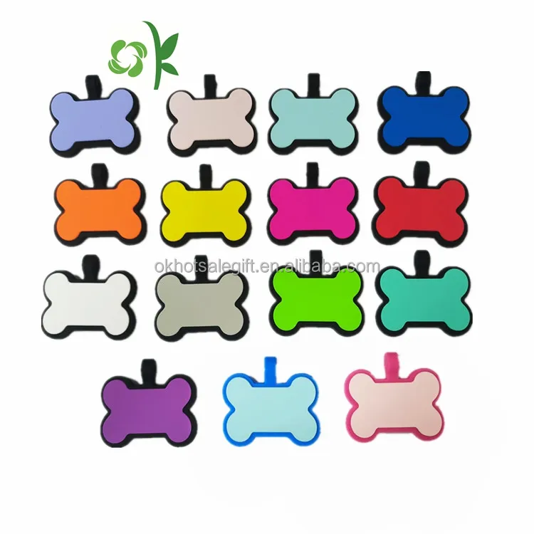 OKSILICONE Solid Color Blank Bone Shape Silicone Pet ID Name Tag Custom Logo Personalized Dogs Tags