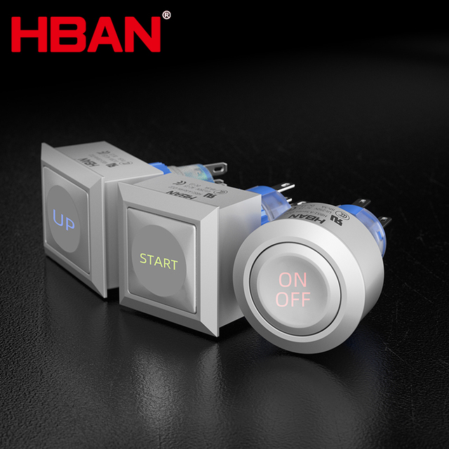 Plastic Symbol Custom Head 1no1nc Pin Terminal Momentary Latching on and off Push Button Switches 12v 22mm Waterproof