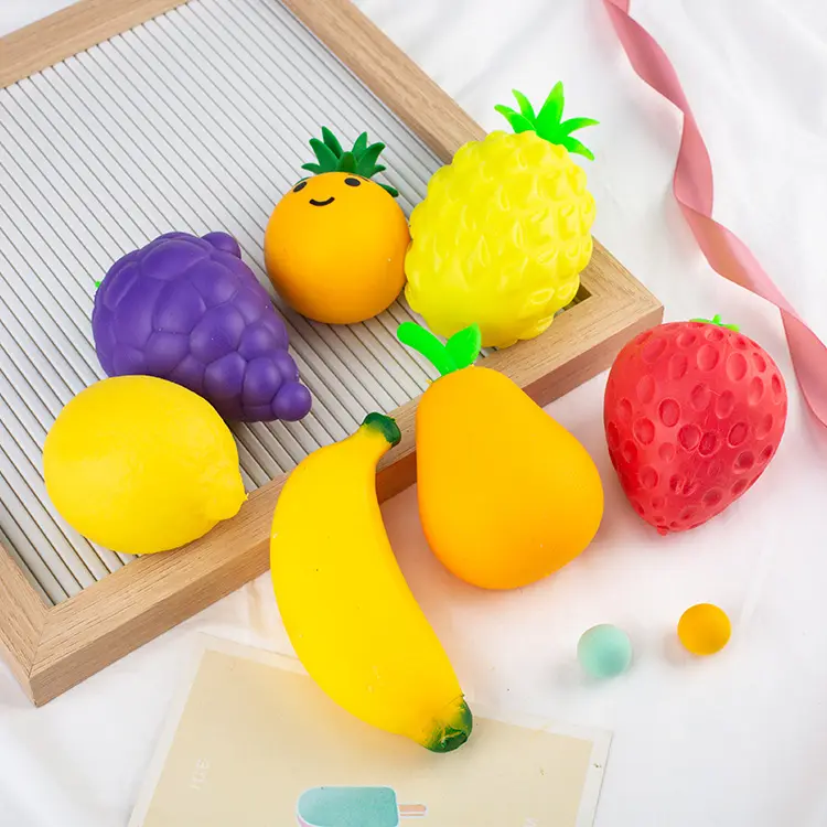 Супермягкая игрушка-Мялка, кавайная мультяшная игрушка-мяч с фруктами, виноградом, ананасом, апельсином, бананом, грушей, клубникой, лимоном, ТПР