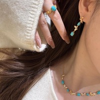 Collier Bowei vintage en cuivre antique, filigrane, papillon, ovale, turquoise, bague, bracelet, clou d'oreille