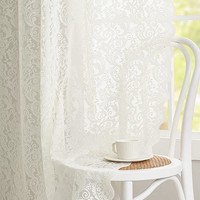 Rideaux Voilages de Luxe en Fibre de Bambou Style Européen Floral Vintage avec Dentelle, 84x52 Pouces, 2 Panneaux, à Passe-Tringle pour Salon