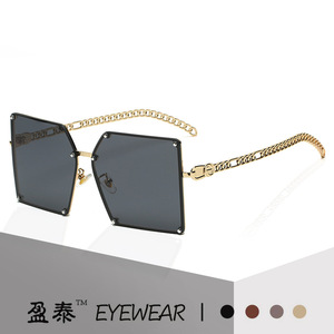 G Brand Large Square <b>Sunglasses</b> <b>Gold</b> Frame <b>Chain</b> Temples UV400 Unisex Street Style - Product Image 1