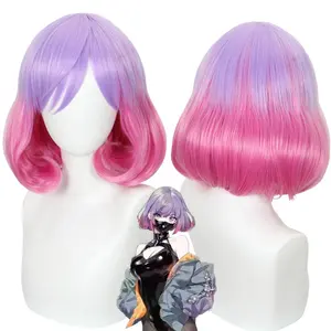 Vente en gros 35cm court bouclé violet rose mixte astrum conception Luna Bobo perruque synthétique Halloween fête Anime Cosplay Costume perruque