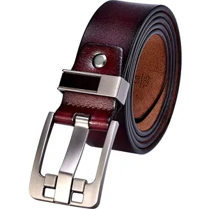 Vente en gros marron couleur vache cuir ceinture hommes en cuir véritable ceinture métal broche ceinture boucle