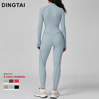 Combinaison une pièce Dingtai à blocs de couleur contrastés, demi-zip, pour femme, vêtement de sport, anti-transpiration, sans couture, bretelles spaghetti