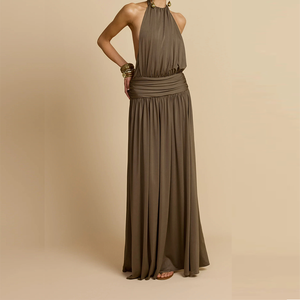 Halter O cou sans manches femmes élégante jupe minceur coupe Maxi longue robe - Product Image 2