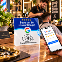 Support de table en acrylique NFC personnalisé pour avis Google en allemand, affichage sans contact par QR Code pour salons de coiffure