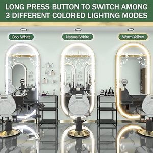 Espejo <span class=keywords><strong>de</strong></span> cuerpo entero con iluminación LED para dormitorio o salón, marco <span class=keywords><strong>de</strong></span> aluminio cepillado, diseño ovalado - Product Image 6
