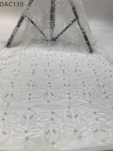 Tela de encaje bordado de perlas de alta calidad, patrón de hojas, tela de encaje de tul Floral para mujer para ropa - Product Image 3