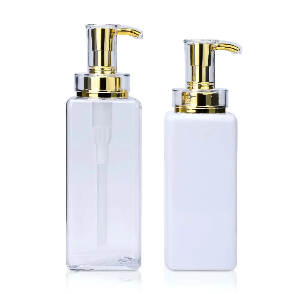 Leerer Shampoo-und Haars pülung behälter 300ml 400ml 500ml quadratischer großer Mund Klare weiße quadratische PET-Plastik flasche