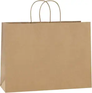 wholesale Large 100% Recyclable Kraft Paper Bags with Handles For Gift/Shopping/Grocery/Party