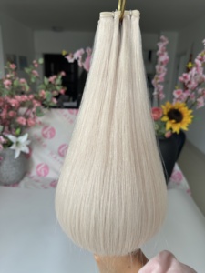 Extension per <span class=keywords><strong>Capelli</strong></span> Genius Weft 20 Pollici Biondo <span class=keywords><strong>Cenere</strong></span> e Biondo Chiaro Annodati a Mano per Donne 50G - Product Image 2