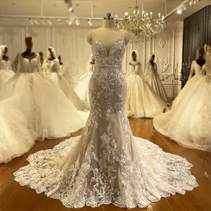 Ns4227 Hot Selling Sexy Sling Wedding Dress Slim Embroidered Mermaid Bridal Dress