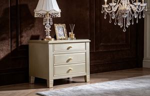 Elegant Champagne Solid Wood Nightstand,3 Drawer Brass Round Knob Block Leg Bedside Cabinet for Modern Glam Bedroom <b>Night</b> <b>Stand</b> - Product Image 5