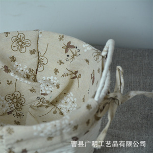 Woven Storage <b>Basket</b> Round White Floral Print Cotton Fabric Home Organizer Desk Snack <b>Tray</b> - Product Image 3