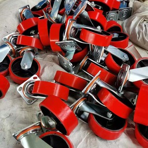 Hochwertige 500kg Tragfähigkeit Industrie Gusseisen kern <span class=keywords><strong>Red</strong></span> <span class=keywords><strong>Pu</strong></span> Swivel <span class=keywords><strong>Caster</strong></span> Lock Wheels - Product Image 4