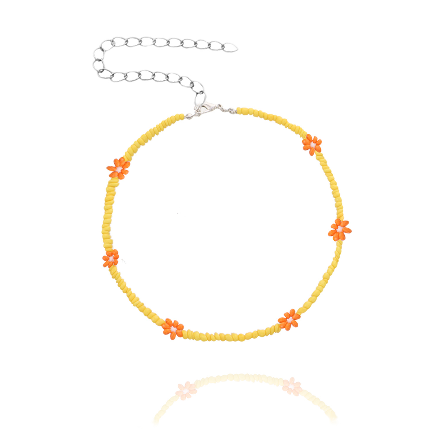 8 perles de riz jaune fleurs oranges