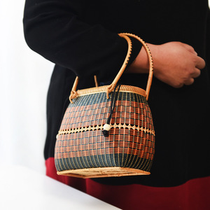 Panier à main en bambou en forme de seau, écologique, pour filles, accessoire photo, utilisation sur scène, couleur unie - Product Image 5