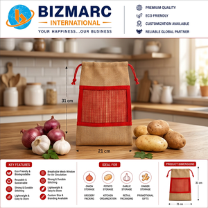 Bolsa de malla de yute superventas para almacenamiento de verduras con cordón, reutilizable y transpirable, para patatas, cebollas y ajo, en oferta - Product Image 2