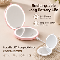 Miroir de Maquillage Compact LED Rechargeable Double Face en Gros, 3 Couleurs Dimmables, HD, Mini Miroir de Voyage Pliant de Poche, Logo Personnalisé