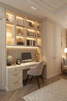 Bureau d'étude intégré sur mesure avec bibliothèque tout-en-un, armoire combinée en bois massif, bibliothèque murale pour bureau à domicile, chambre ou villa