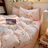 Parure de lit quatre pièces en coton lavé de qualité supérieure, douce comme des nuages, pour dortoir, motif dessin animé/anime pour mamans et bébés