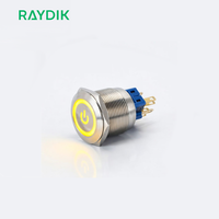 Interrupteur à bouton-poussoir momentané étanche jaune avec LED en option, 16mm, 19mm, 22mm, 25mm, pour boîtier de commande et machine CNC