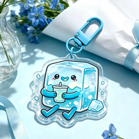 Nouveau porte-clés en acrylique imprimé tendance, design dessin animé, vente en gros, porte-clés en forme de glaçon, porte-clés en acrylique personnalisé avec logo et paillettes