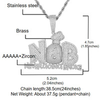 Collier Pendentif Sac d'Argent Bling Bling avec Symbole Dollar, Micro-Pavé de Zircons Cubiques, Style Hip Hop Iced Out, Bijou de Cou Unisexe pour Rappeur, Vente en Gros