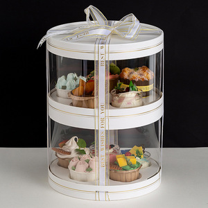 Tiệc Sinh Nhật Hộp Bánh <span class=keywords><strong>Cupcake</strong></span> Hai Lớp Màu Trắng Hộp Bánh Trong Suốt Sang Trọng Cho Thú Cưng Có Ruy Băng Lụa - Product Image 4