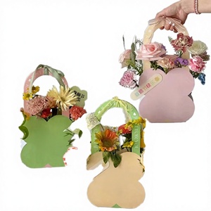 Caja de Regalo Biodegradable para Ramo de Flores, con Ilustraciones Hechas a Mano, para el Día de la Madre, Caja de Cartón para Flores con Lazos - Product Image 3