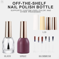 Vente directe d'usine, flacon de vernis à ongles vide mat violet de 15 ml avec un pinceau plat et un couvercle doré brillant électro-plaqué
