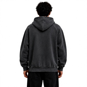 Sweat-shirt à capuche surdimensionné pour homme Pearia, imprimé numérique uni, en molleton de coton, décontracté, avec poche avant, noir, pour l'automne - Product Image 2