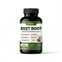 Complément Alimentaire OEM Multi-Formule de Racine de Betterave avec Zinc, Vitamine C, Grenade, Baies de sureau et Pépins de raisin – 120 Capsules Végétales