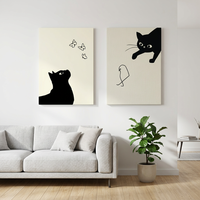 Ensemble de 2 tableaux encadrés sur toile Cat Chick & Bird, impression numérique moderne, décoration murale pour la maison, prêt à accrocher
