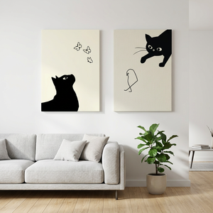 Ensemble de 2 <span class=keywords><strong>tableaux</strong></span> encadrés sur toile Cat Chick & Bird, impression numérique moderne, décoration murale pour la maison, prêt à accrocher - Product Image 3