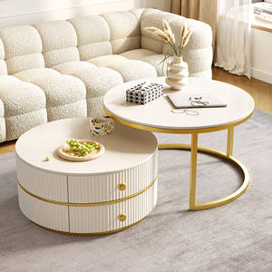 Table basse mobile moderne en dalle de roche pour petit appartement, avec roulettes, mobilier de maison haut de gamme de luxe léger - Product Image 6
