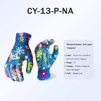 Sarung Tangan Keselamatan Berlapis Nitril CY Factory 13G Premium Bernapas dengan Pola Bunga Berwarna-warni untuk Pekerjaan di Kebun dan Halaman.