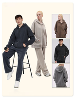 Großhandel 380G Fleece-gefütterter Lockerer Oversized Vintage-Hoodie ohne Kordelzug Unisex Reißverschluss-Kapuzenpullover mit individuellem Siebdruck