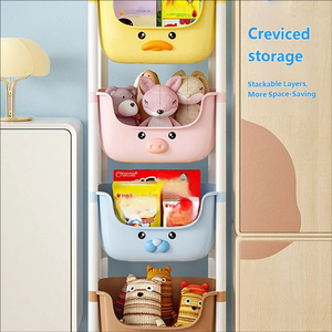 Étagère de rangement pour jouets d'enfants en plastique durable à double niveau, mobile, avec roulettes, pour le rangement dans le salon - Product Image 2