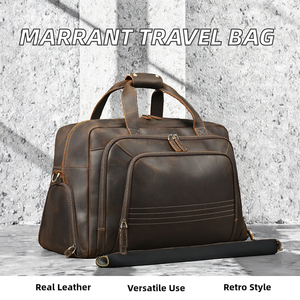 Marrant Mens Crazy Horse Bolso de lona de cuero genuino Color sólido Weekender Overnight Carry-On Durable Zipper Shoe Pouch incluido - Product Image 2