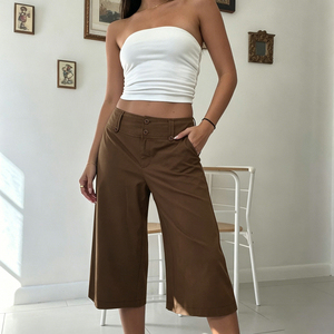Pantalones Cortos Bermuda Casuales de Verano, Tejidos, de Lona Transpirable, de Cintura Baja, Holgados y Relajados, de Color Liso Sencillo - Product Image 5