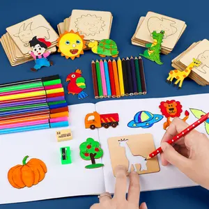 20 pçs Montessori crianças desenho brinquedos de madeira DIY pintura modelo estênceis aprendizagem brinquedos educativos para crianças presente de natal