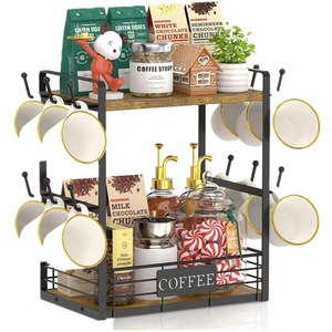 Wall Mounted Multi Functional <b>Kitchen</b> Storage <b>Rack</b> Rectangle Industrial Style For Miscellaneous Items No Drilling Required - Product Image 1